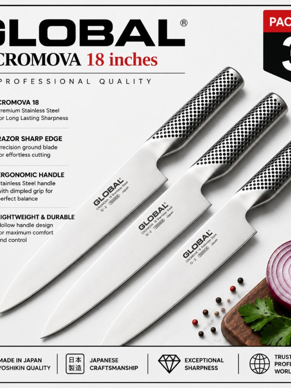 Global 8" Classic Stainless Steel Chef Knife – G2 Kitchen Cooking Knife